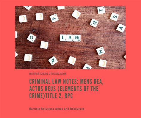 Criminal Law Notes: Mens Rea, Actus Reus (Elements of the Crime).